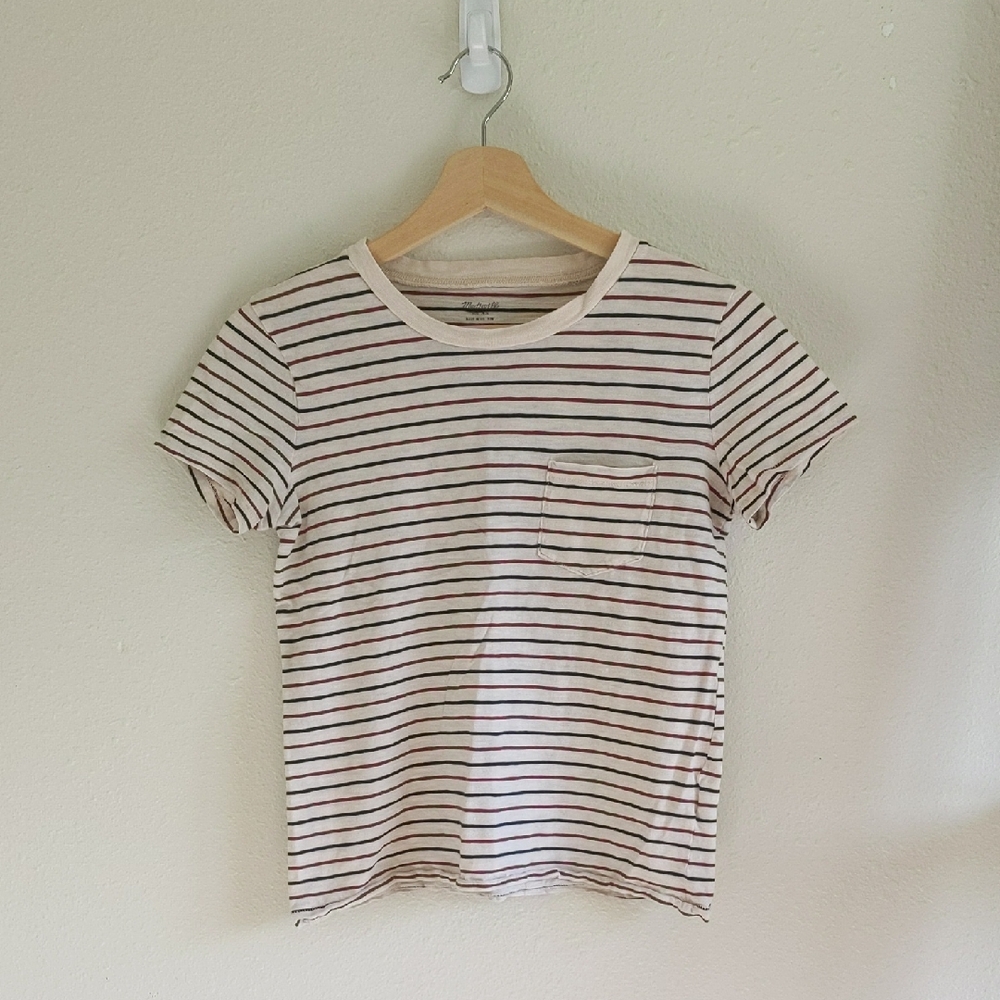 Madewell Patch-Pocket Striped Crew Neck T-Shirt - Sz XS
